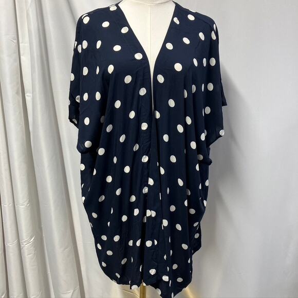 Loft Polka Dot Kimono Womens XS/S New Navy‎ Blue Summer Spring Beach Flowy - Picture 2 of 12
